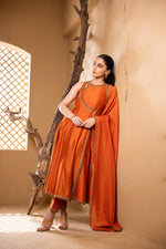 Load image into Gallery viewer, Lehar Anarkali Set (Rust)