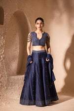 Load image into Gallery viewer, Iksar Lehenga Navy Blue