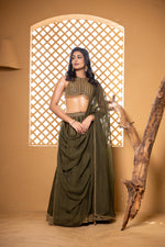 Load image into Gallery viewer, Ira Lehenga Set (Olive Green)