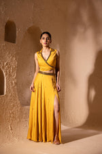 Load image into Gallery viewer, Vanika Slit Skirt and Blouse (Yellow)