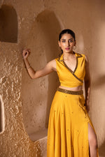 Load image into Gallery viewer, Vanika Slit Skirt and Blouse (Yellow)