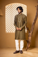 Load image into Gallery viewer, Olive Green Patrika Kurta Set