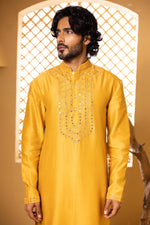 Load image into Gallery viewer, Ambar Yellow Mirror Embroidered Kurta Set