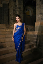 Load image into Gallery viewer, Eka Blue Corset Saree