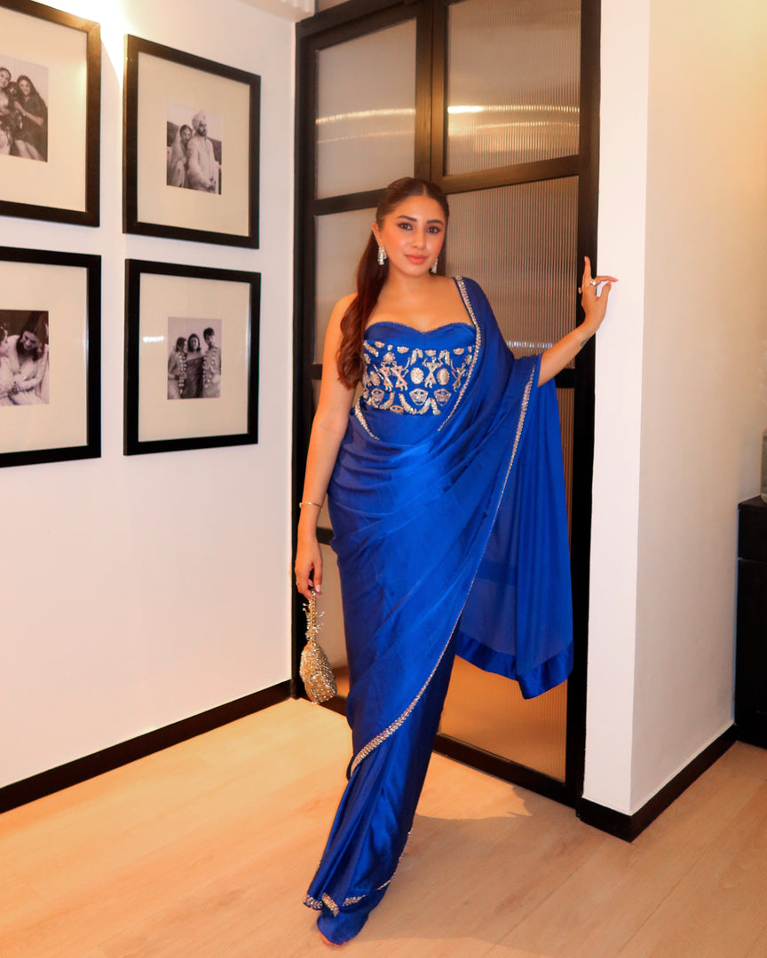 Cobalt Warli Corset Saree — Pre-Launch Exclusive