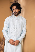 Load image into Gallery viewer, Vayu Sky Blue Mirror Embroidered Kurta Set
