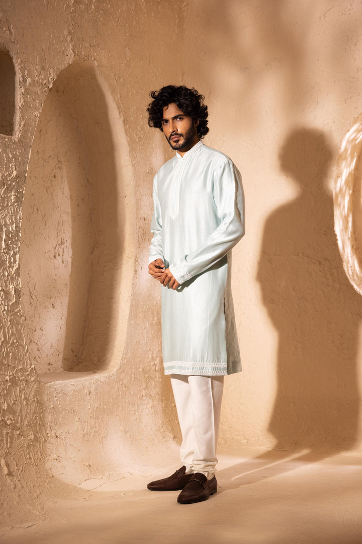Neer Sky Blue  Pearl-Embroidered Kurta Set