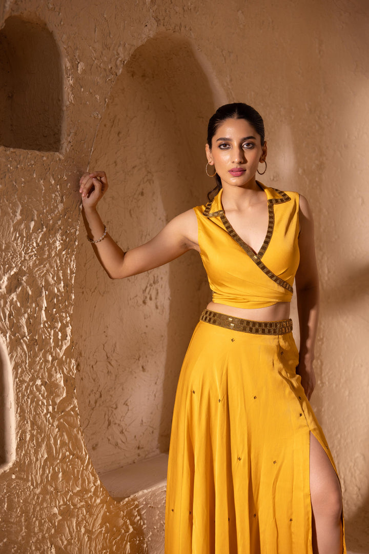 Vanika Slit Skirt and Blouse (Yellow)
