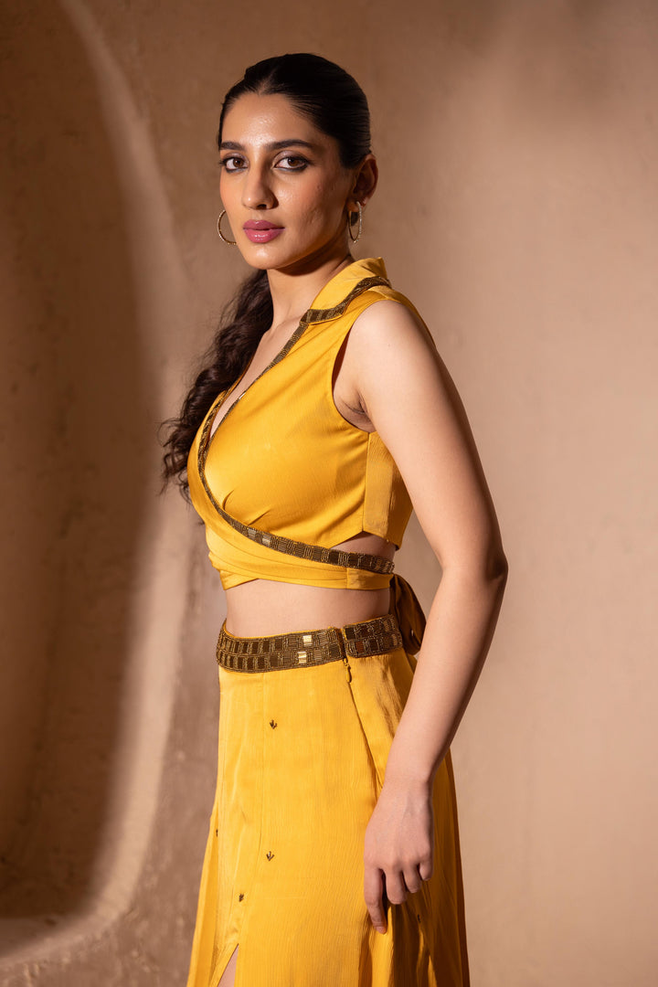 Vanika Slit Skirt and Blouse (Yellow)