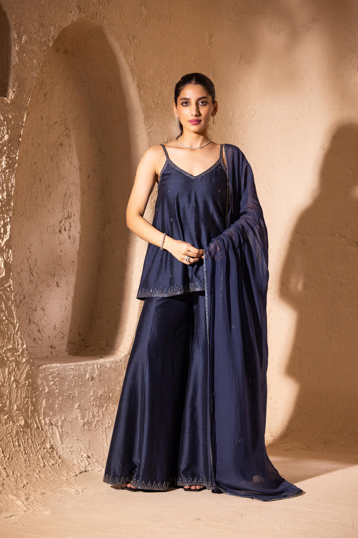 Surmayi Sharara Set (Navy Blue)