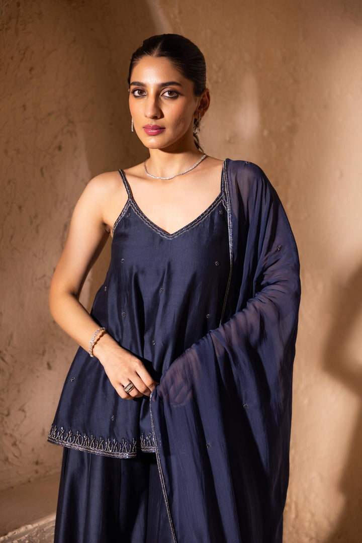 Surmayi Sharara Set (Navy Blue)