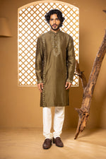 Load image into Gallery viewer, Olive Green Patrika Kurta Set
