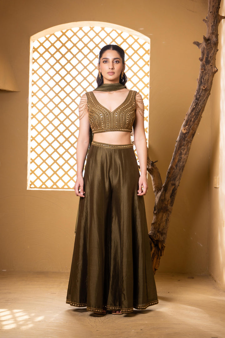 Aashay Sharara Set (Olive Green)