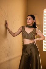 Load image into Gallery viewer, Aashay Sharara Set (Olive Green)
